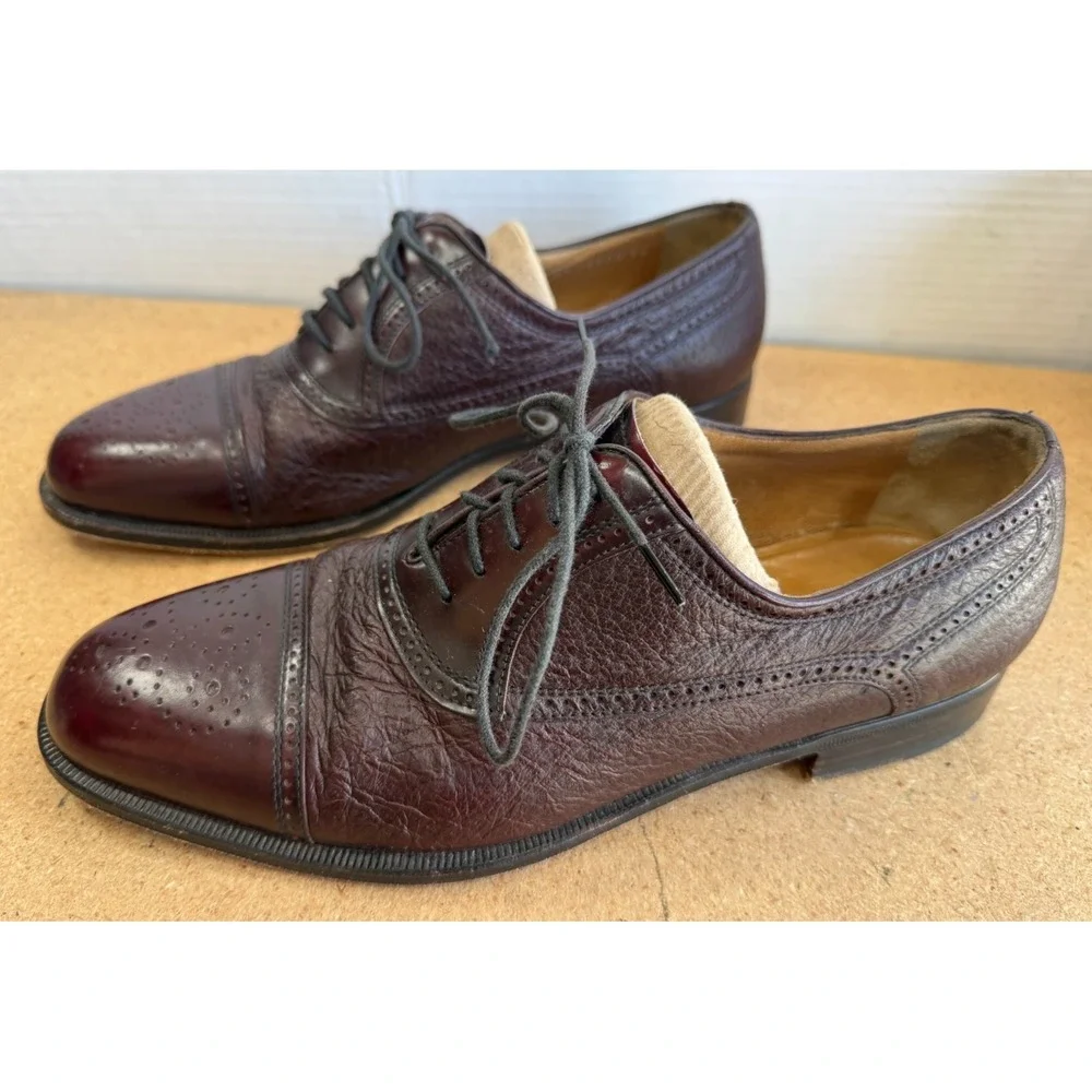 Moreschi Abano Cap‎ Toe Lace Up Brogue Oxfords Peccary & Calfskin Men's 9.5M